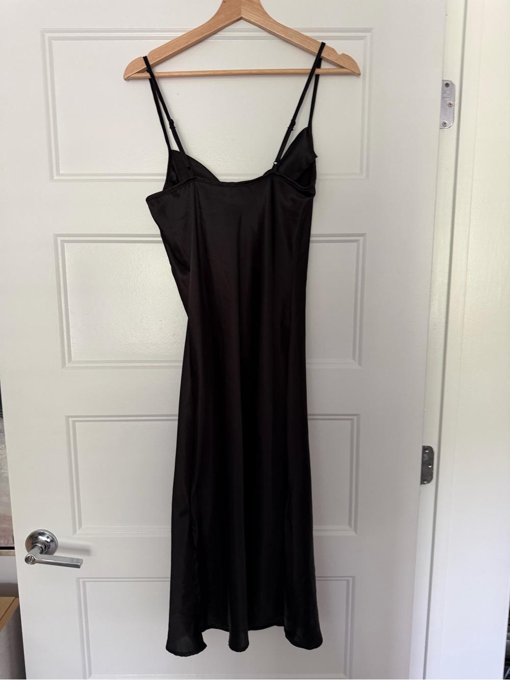 bebe Black Satin Slip Maxi Dress with Spaghetti Straps - Picture 5 of 6